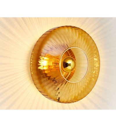 Kinkiet/ plafon New Wave XL Design By Us - Ø 38 cm, bursztynowe szkło, złota krawędź, złota podstawa