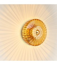 Kinkiet/ plafon New Wave z Eyeball Design By Us - Ø 26 cm, bursztynowe szkło, złota krawędź, złota podstawa