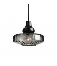 Lampa wisząca New Wave Design By Us - Ø 26 cm, przydymione szkło, srebrna krawędź, czarna oprawka