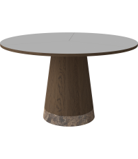 Stół Piro Bolia - Ø125 cm, jasnoszary laminat Fenix/ dąb olejowany na ciemno / marmurowa podstawa