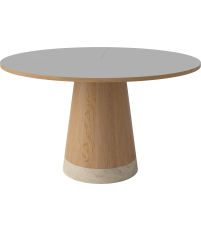 Stół Piro Bolia - Ø125 cm, jasnoszary laminat Fenix/ olejowany dąb / marmurowa podstawa