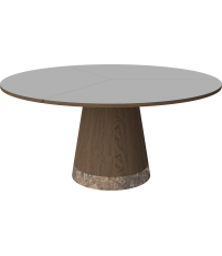 Stół Piro Bolia - Ø160 cm, jasnoszary laminat Fenix/ dąb olejowany na ciemno / marmurowa podstawa