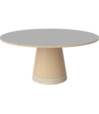 Stół Piro Bolia - Ø160 cm, jasnoszary laminat Fenix/ bielony dąb olejowany / marmurowa podstawa