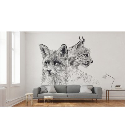 Tapeta / mural FOX LYNX ONWALL - czarno-biała, 3x3m
