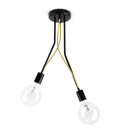 Lampa sufitowa Loft Tubo 4 - czarna, kabel w żółtym oplocie