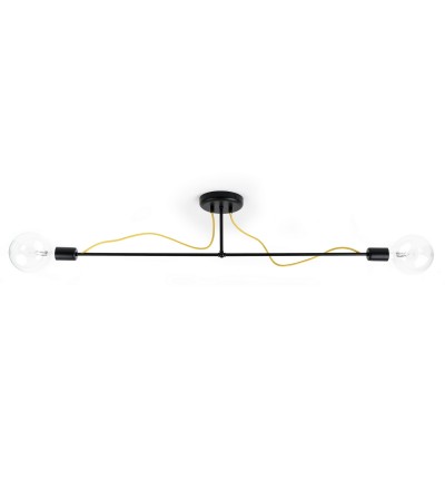 Lampa sufitowa Loft Tubo 6 - czarna, kabel w żółtym oplocie