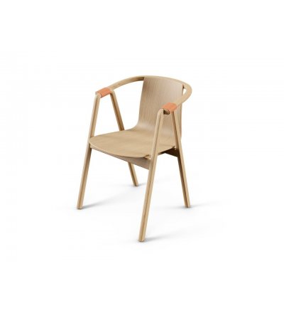 Krzesło SARNA Nurt - dąb lakierowany, długie podłokietniki, skóra naturalna