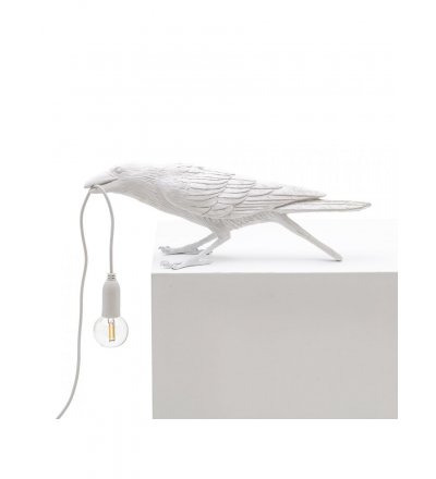 Lampa stołowa Bird Seletti - biały kruk bawiący się, wersja na zewnątrz