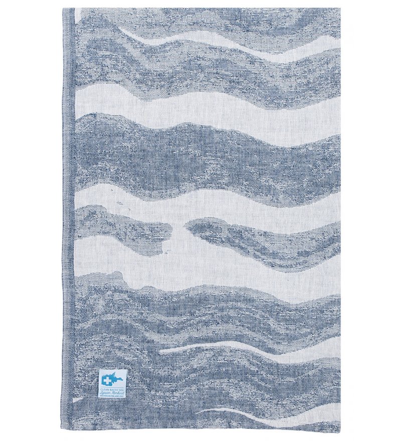 Lniany ręcznik kąpielowy AALLONMURTAJA Lapuan Kankurit -  95 x 180 cm, biało-niebieski