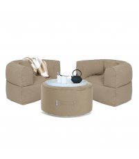 Zestaw Conversation TRIMM- 2x fotel Arm-Strong, 1 puf Tiny Moon Sunbrella Plus®, taca TERRAZZO, pled,  różne kolory, na zewnątrz